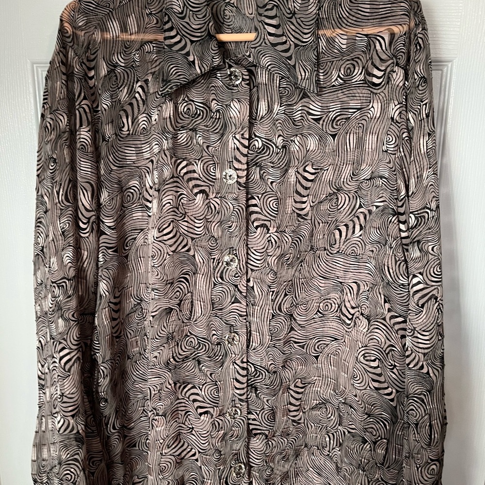 Elegant Black, Tan and Gold Swirl Blouse